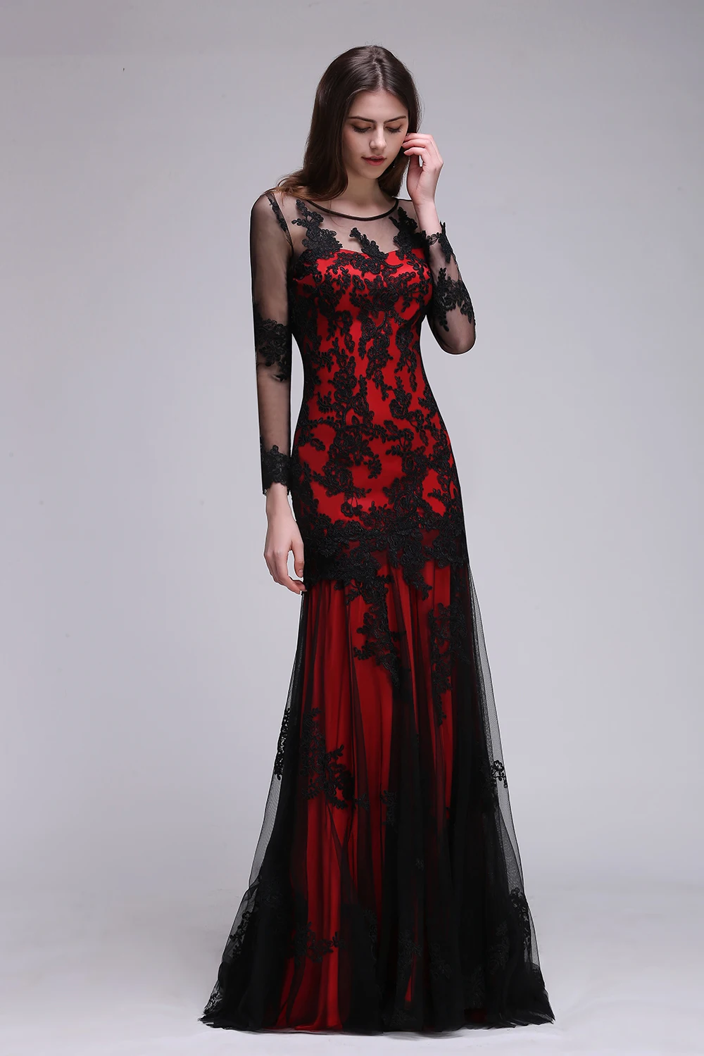 Robe de Soiree Longue винтажное прозрачное красное кружевное вечернее платье русалки с
