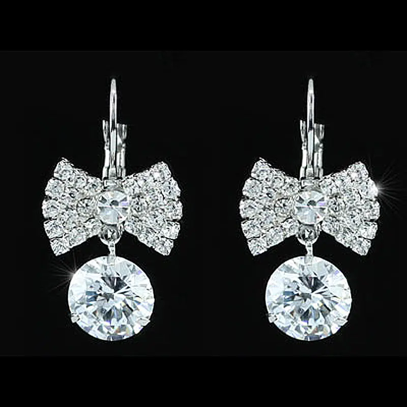 Белые серьги с павлиньими звездами луком и австрийским кристаллом CSE118|earrings austrian