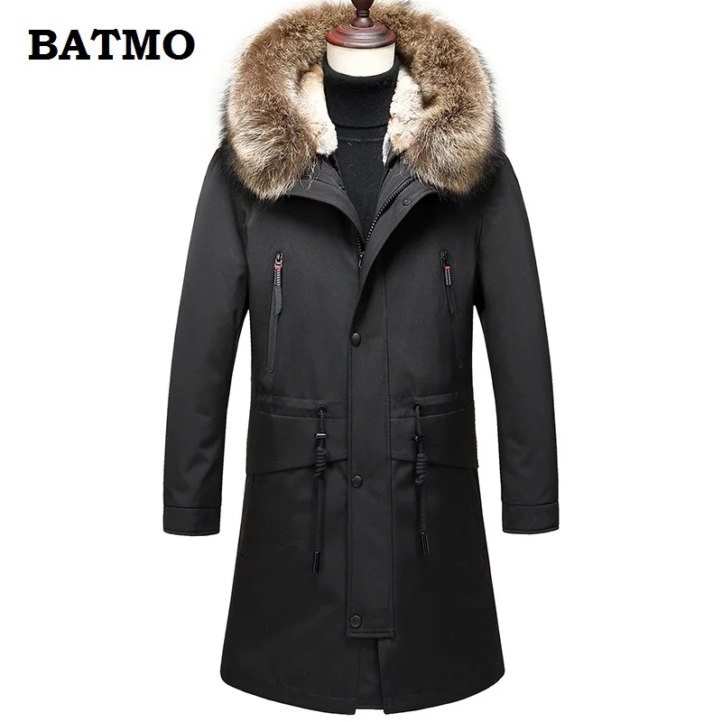 Batmo, Новое поступление, Зимняя Теплая мужская парка с капюшоном из натурального кроличьего меха, зимнее теплое пальто с воротником из меха енота для мужчин 1860