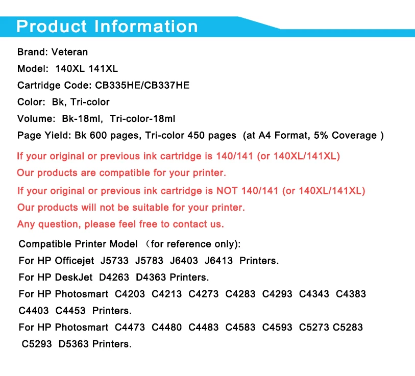 Ветеран 140XL 141XL пополнен чернильный картридж для hp 140 141 hp140 Photosmart C4283 C4583 C4483 C5283 с