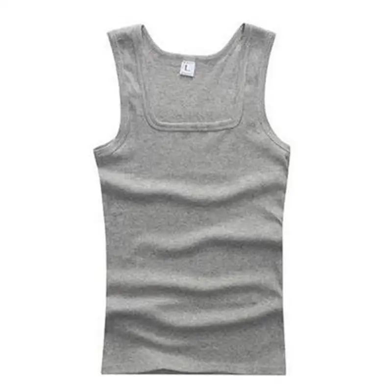 

2019 New Summer Men Casual Tank Top Cotton Square Collar Solid Fitness Bodybuilding Sleeveless XXL Plus Size Men Tops Clothes