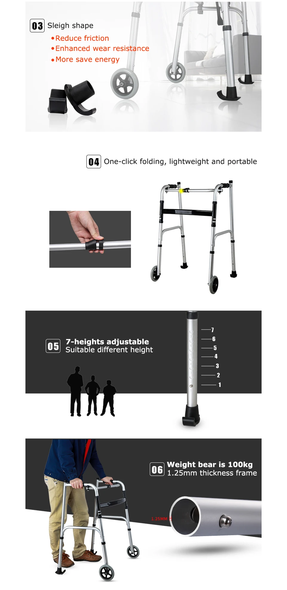 Больничное медицинское оборудование алюминиевая рама rollator walker ходячие приспособления для инвалидов