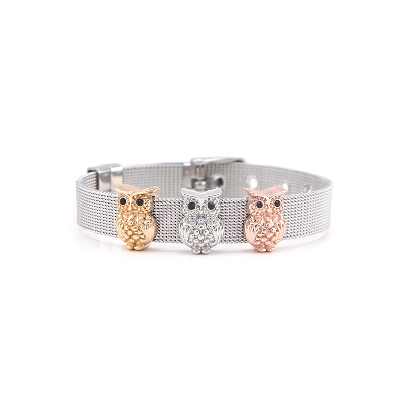 Somsoar Jewelry Lovely Animail Slide Charm Bracelet Stainless Steel Mesh Bangle with silvering/gold/rose gold charm diy | Украшения и