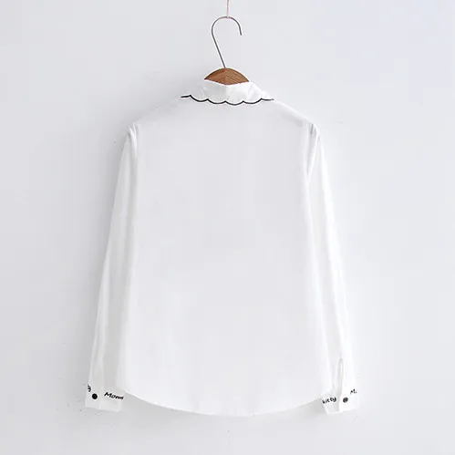 Осень 2020 Kawaii Body Tops вышивка блуза с принтом кошки белая рубашка преппи корейские
