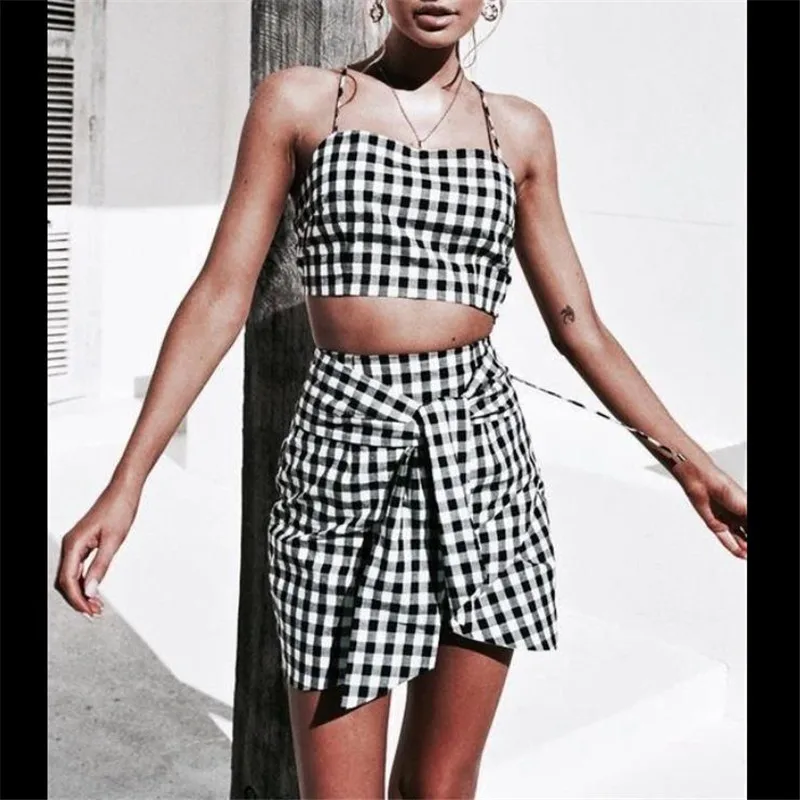 Женские повседневный летний комплект одежды Для женщин Bodycon 2 шт. укороченный Топ