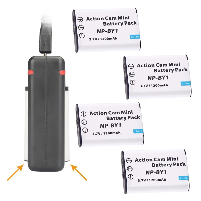 4x NP-BY1 батареи NP BY1 NPBY1 батарея+ USB двойное зарядное устройство для sony HDR-AZ1VR AZ1 AZ1V AZ1VR Спортивная экшн-камера мини-камкордер