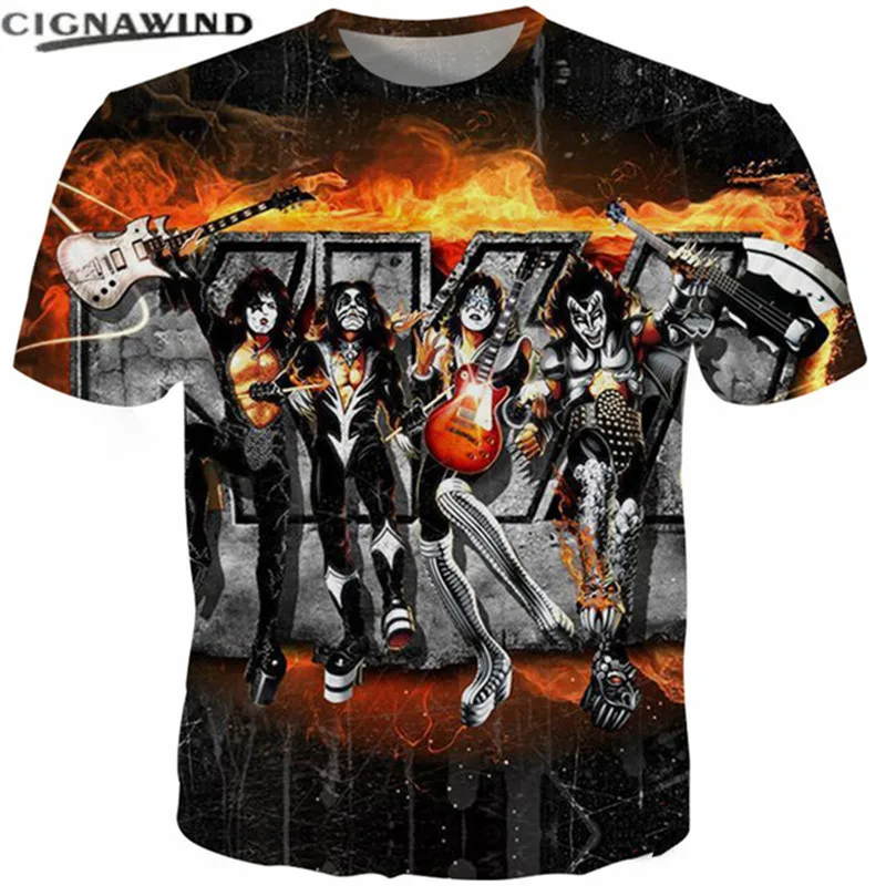 Новые аниме Harajuku уличные Топы KISS Hard Rock Pop металлическая 3D Футболка с принтом