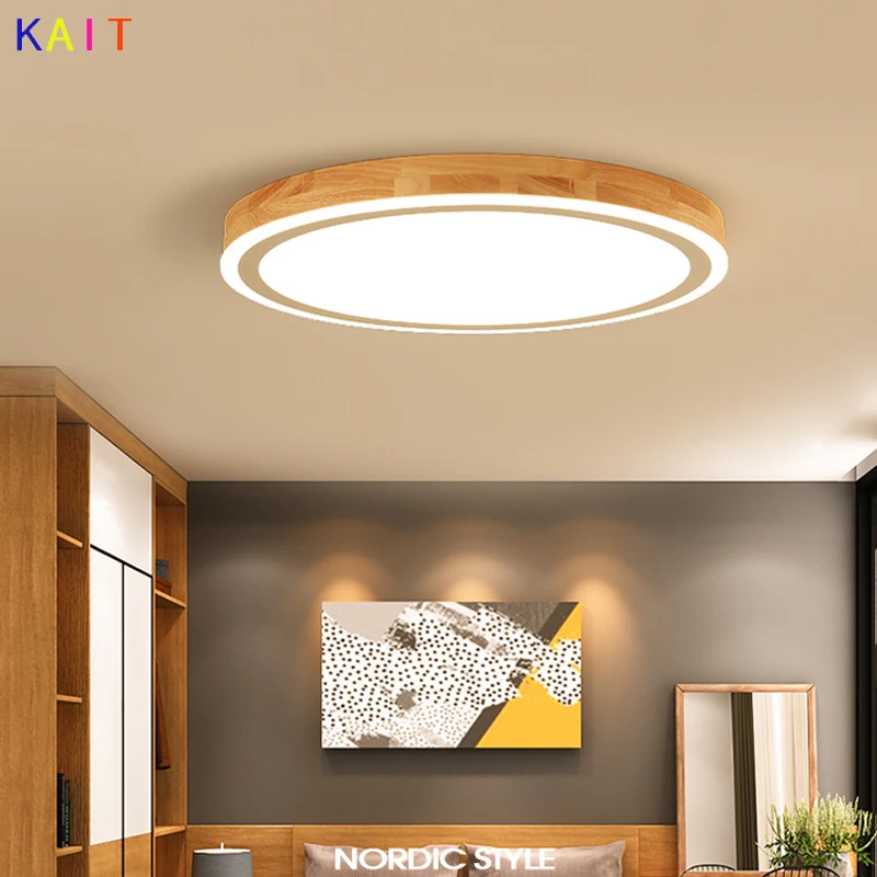Luz LED de techo de madera para sala de estar, accesorio de iluminación para dormitorio, superficie montada, puede brillar