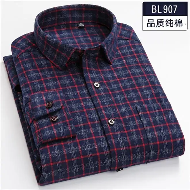 907 Размера плюс 5XL 6XL 7XL 8XL высокое Качественный хлопок плед Повседневное официальная рубашка с длинными рукавами Для мужчин толстый среднего возраста Костюмы - Цвет: 907