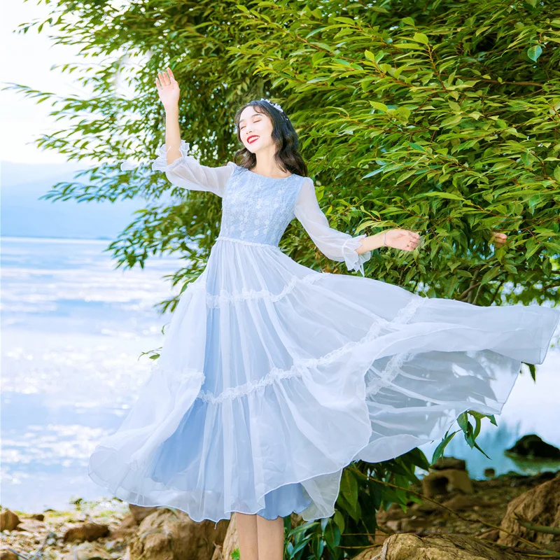 Vestido женское платье для лета и осени Цветочная вышивка Kleding Vrouwen кружевные