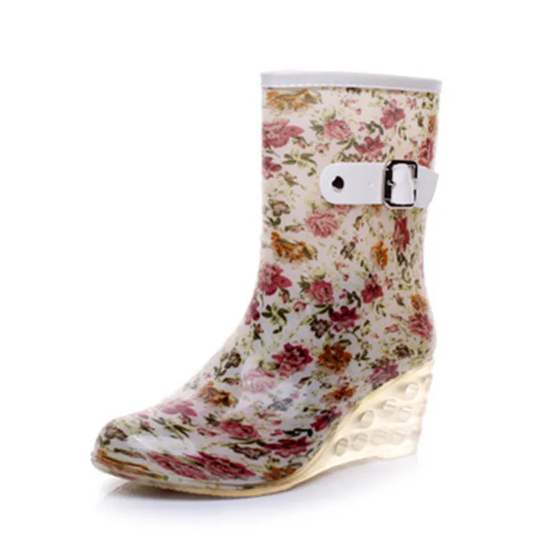 flower Новинка; женские резиновые сапоги из ПВХ с героями мультфильмов; Короткие Прозрачные разноцветные кроссовки для дождя; сезон весна-лето; Водонепроницаемая прогулочная обувь; резиновые сапоги - Цвет: flower