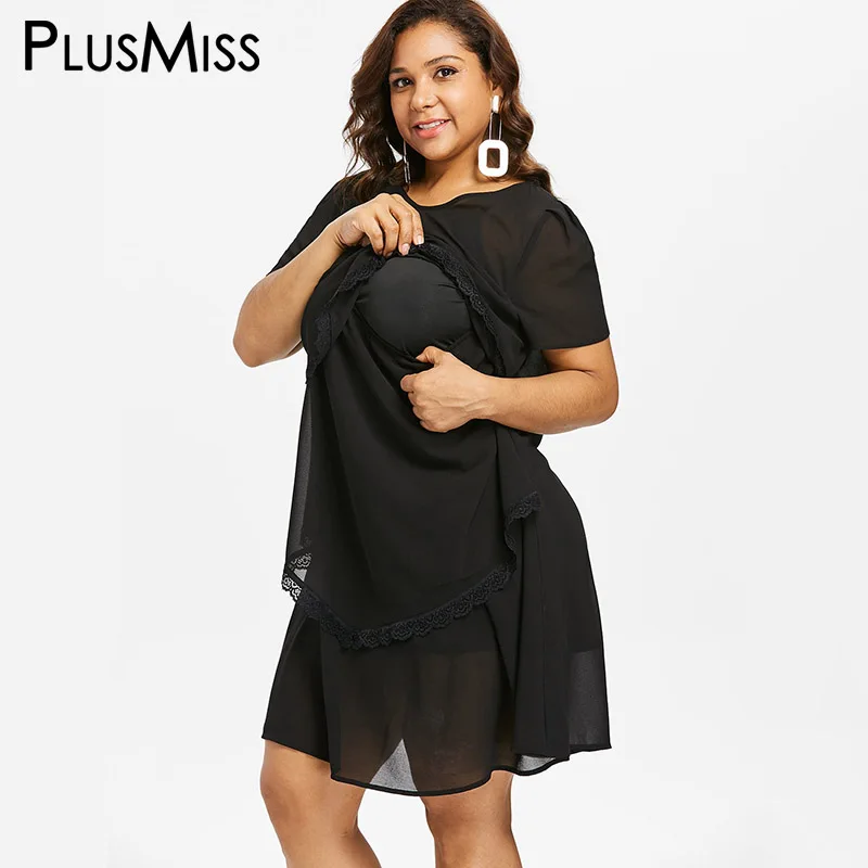 PlusMiss плюс размеры 5XL 4XL Черный шифон грудного вскармливания кормящих платье для