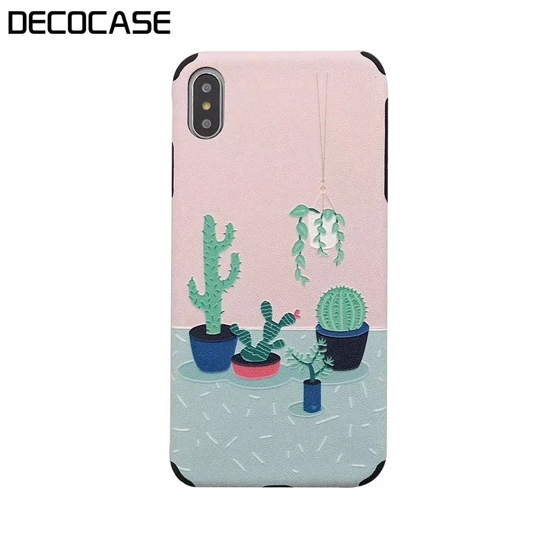 DECOCASE Cute Funny 3D Cactus Cartoon Pink Women Girls Friends Couple Phone Cases for iPhone 6 6s 7 8 Plus X XR XS Max Covers |