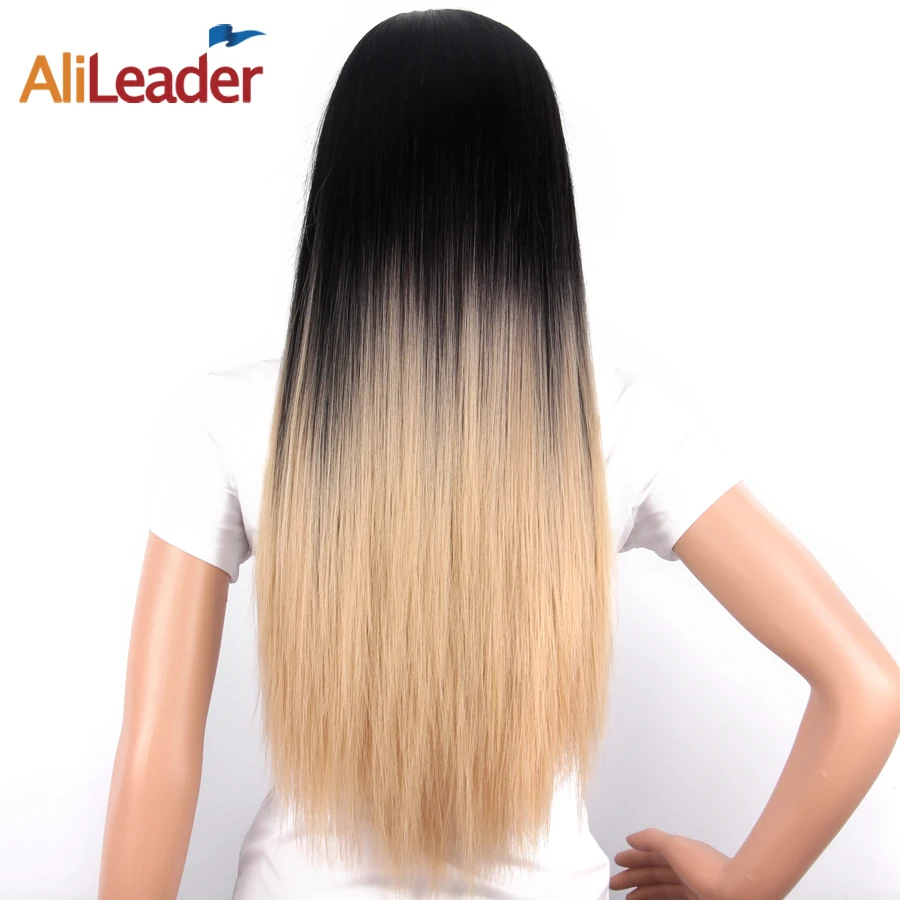 AliLeader 2" Длинные прямые парики для черных и белых женщин синтетические зеленые коричневые серебряные бордовые парики термостойкие Омбре парик