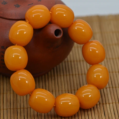 Мужской желтый браслет с бусинами 20 мм из Балтийского куриного масла | Украшения