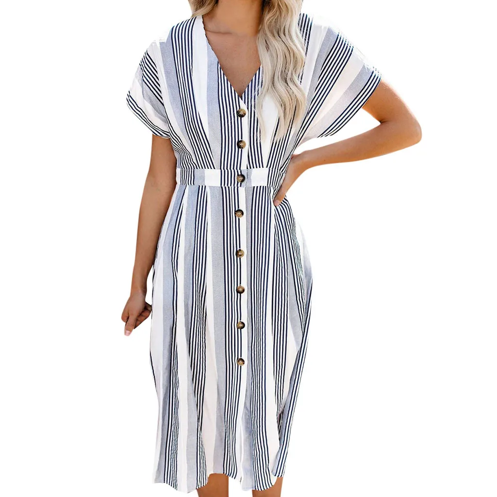Женское Полосатое платье с коротким рукавом Повседневное майка из полиэстера v