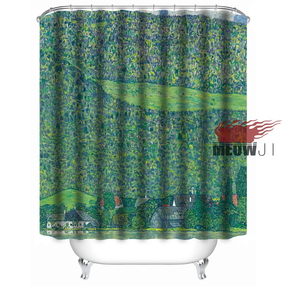 Art oil painting village landscape plants flower trees Vintage custom Shower Curtain Bathroom decor various sizes Free Shipping | Дом и сад