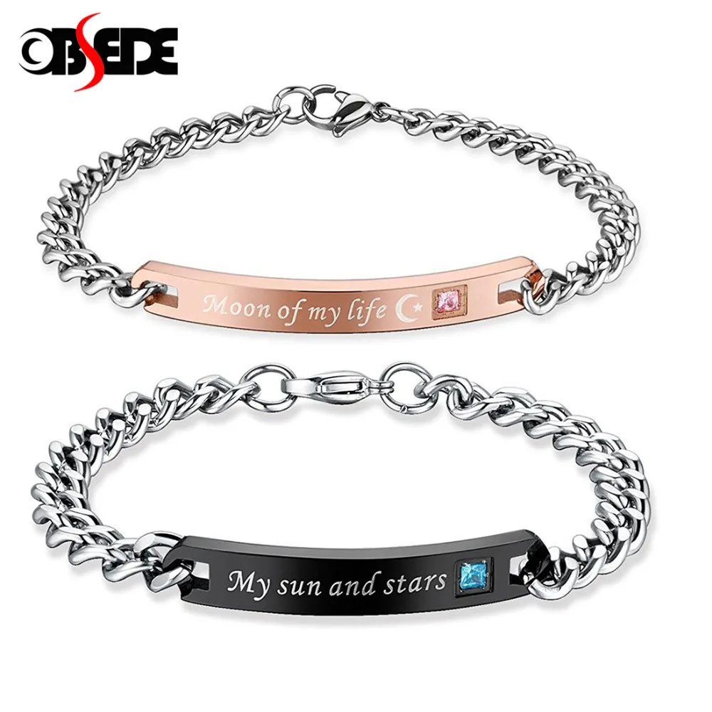 OBSEDE модный браслет из нержавеющей стали для пары луна моей жизни мое солнце и