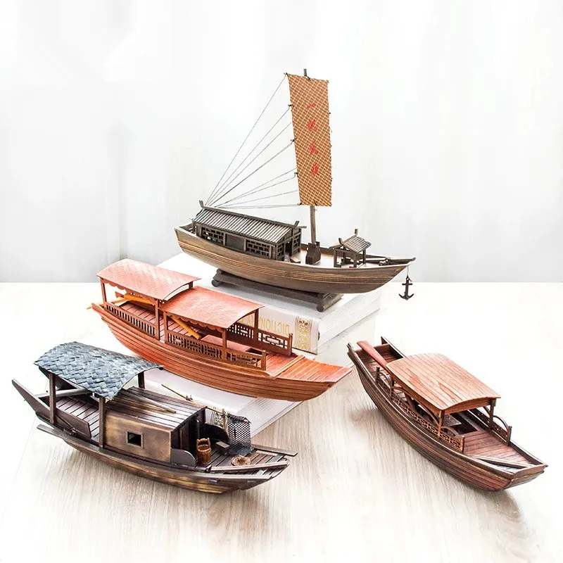 

Retro Nostalgia Wooden Boat in China The Model of the Canopy Boat Ancient Boat Small Fishing Boat Desktop Decoration Handicraft