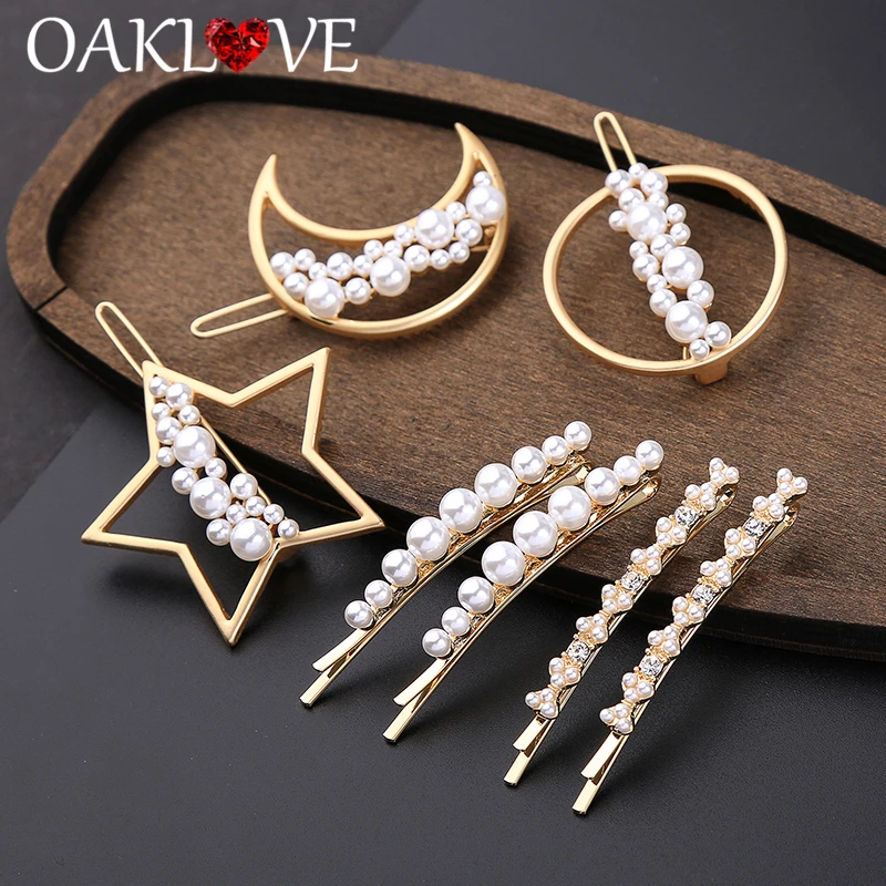 Новая мода Moon & Star Round Crystal Strip заколки для волос одежда простой стиль женские Hairwear