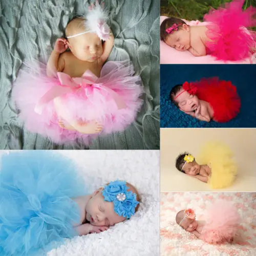Повязка на голову для новорожденных + юбка-пачка реквизит фотосессии девочек 0-24
