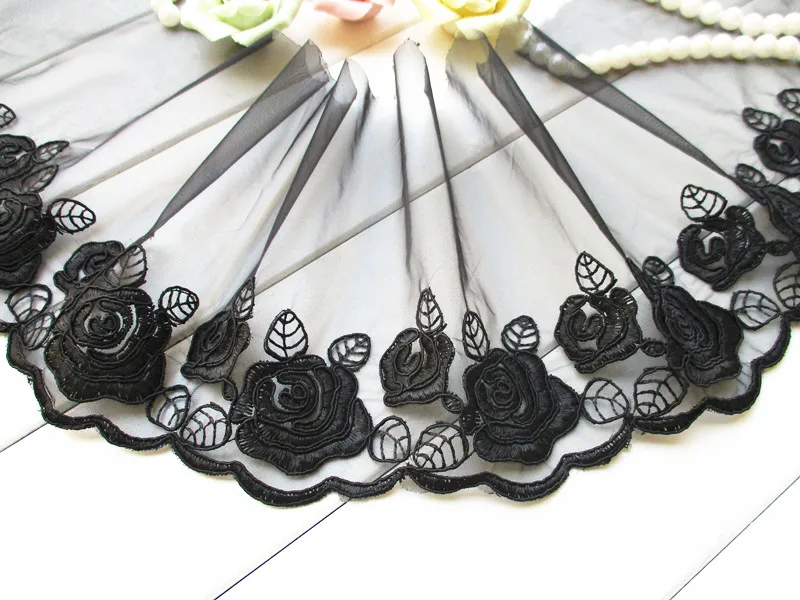 3 м/лот Черная роза машина костяная вышивка кружевная отделка аппликация из