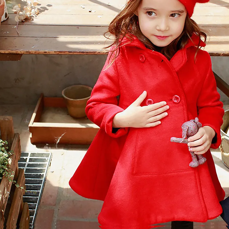 

New 2016 Fashion Girls Wool Coat Children Autumn Winter Jackets Candy Color Children Wool Coats Kids Clothes Girls Outwear