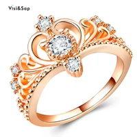 visisap luxury queen crown rose gold color rings for women shinning zircon dropshipping ring fashion accessories jewelry b2261