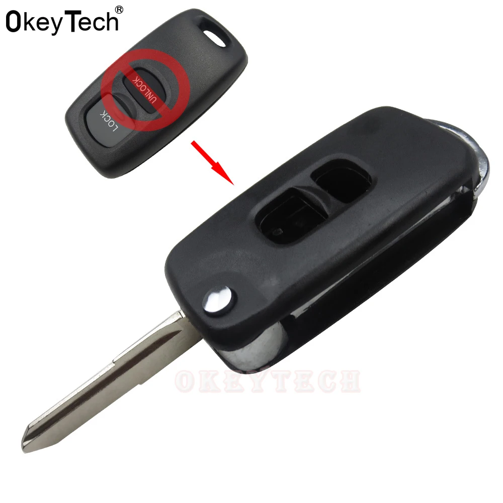 OkeyTech Replacement Modified 2 Buttons Flip Folding Car Remote Key FOB For Mazda 3 5 6 MPV Protege cx-5 Case Cover Uncut Blade