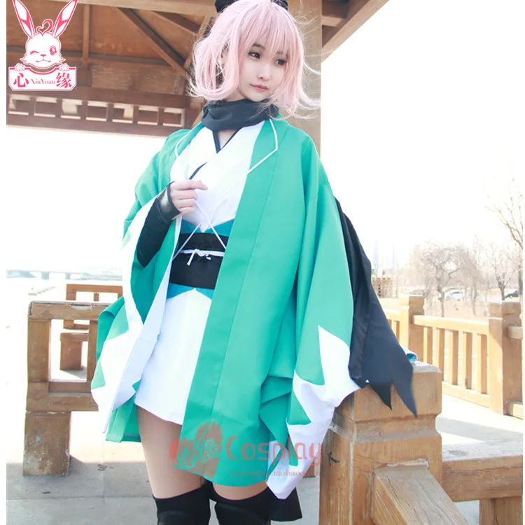 Женское кимоно для косплея Okita Souji Cos зеленое аниме Fate/Grand Order Сакура саблей