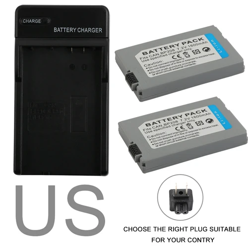 US 2x BP-208 BP 208 Камера Батарея+ быстрая Зарядное устройство для Canon DC10 DC19 DC20 DC21 DC22 DC40 DC50 DC51 DC95 DC100 DC200 DC201 DC210 - Цвет: US