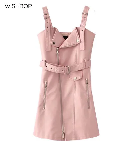 Новинка 2017 модное мини-платье SWISHBOP из искусственной кожи с ремешками молнией