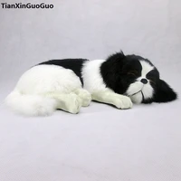 simulation sleeping dog hard modelpolyethylenefurs blackwhite dog large 35x25x8cm handicraft home decoration gift s0717