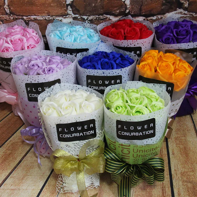 9 цветов букет с корейской маленькой баской мыло ручной работы Цветы на День