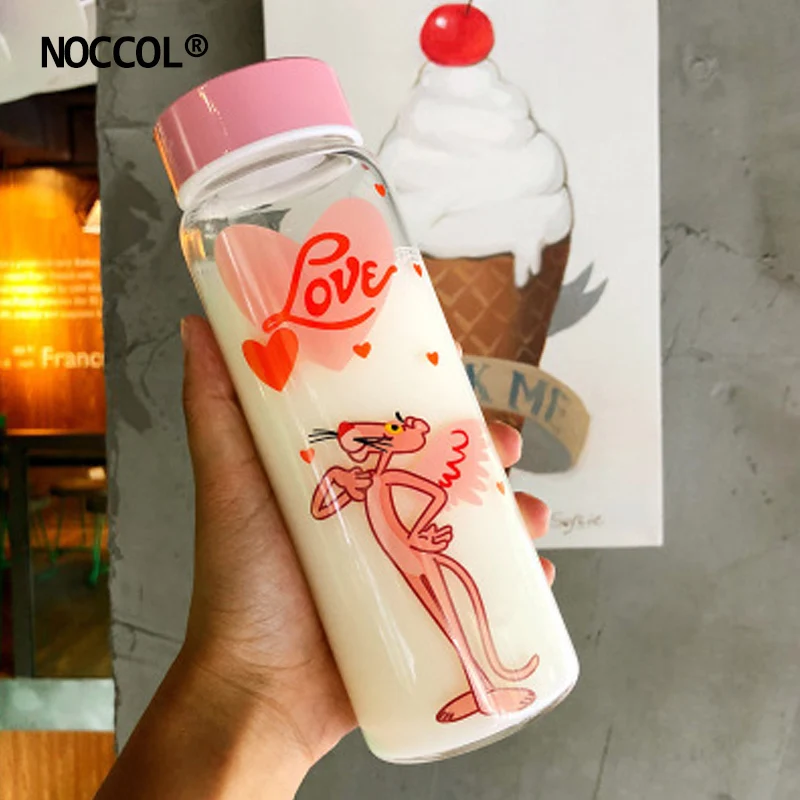 NOCCOL милые розовые леопардовые портативные стеклянные бутылки для воды кофе чай с