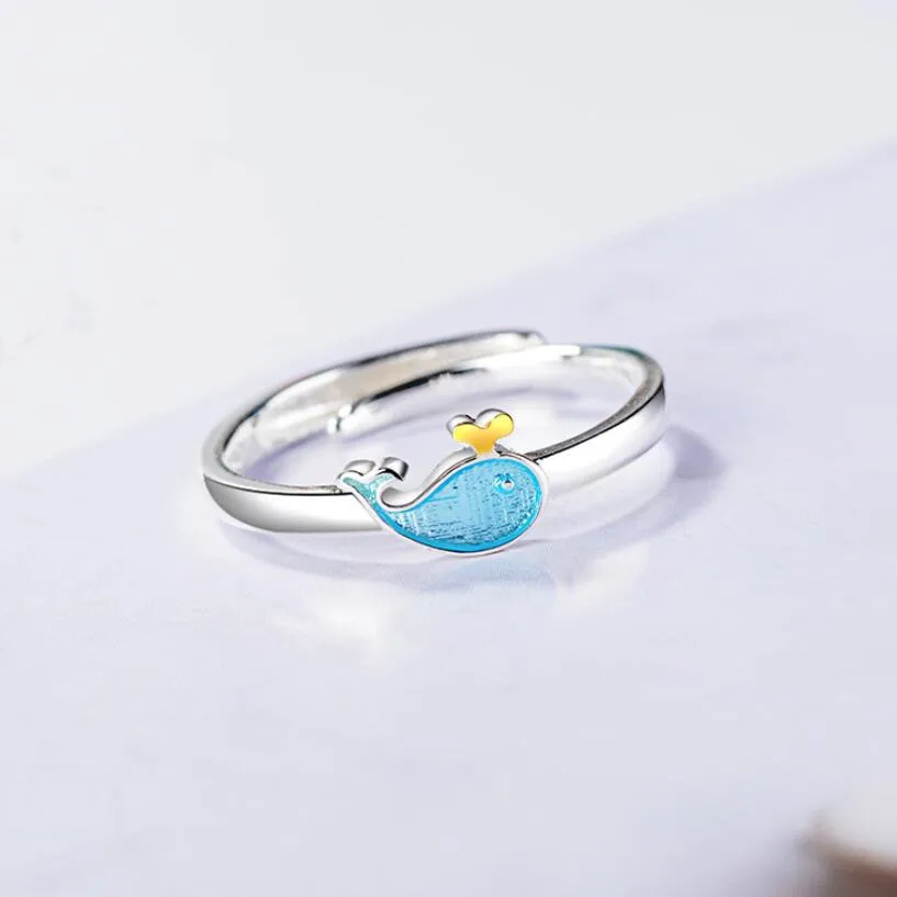 

New Hot Cute Little Whale Aquatic Creatures Rings For Women 925 Sterling Silver Jewelry Party Girl's Rings Anillos Mujer SAR16