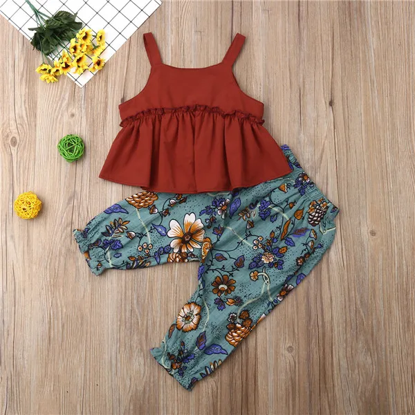 Летний модный жилет для новорожденных девочек топы с бретельками длинные штаны