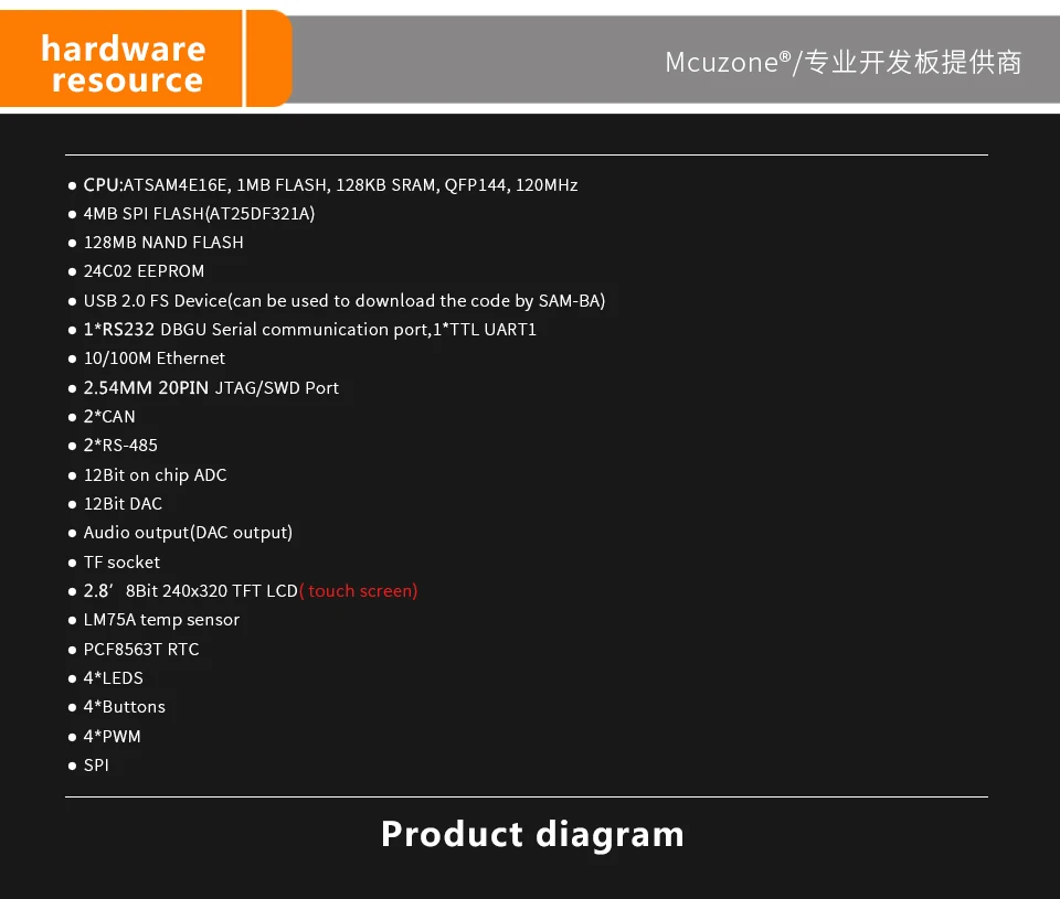 ATSAM4E16E оценочный комплект, 120 МГц Cortex-M4, Ethernet, UART, CAN, 485, TF, RTC, 2," 240x320 TFT сенсорный ЖК SAM4E16E ATMEL ATSAM4