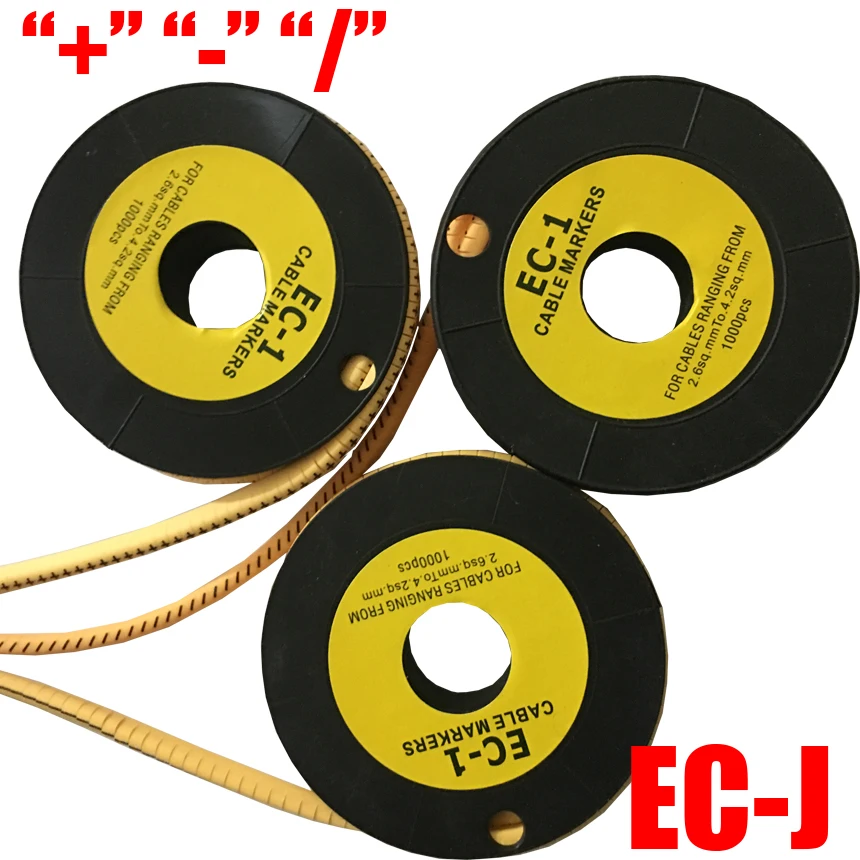 500 шт/рулон EC J штепсельная вилка + минус Virgule/4 6mm2 тег гибкий ПВХ печать рукав