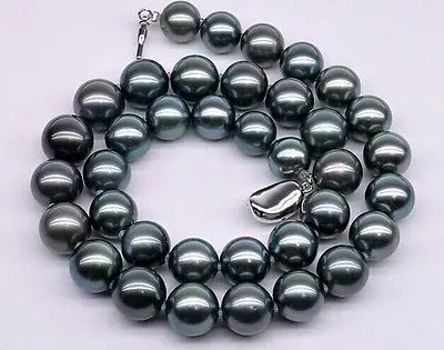 

Huge18"11-12mm South Sea genuine black perfect Round Pearl Necklace >Selling jewerly free shipping