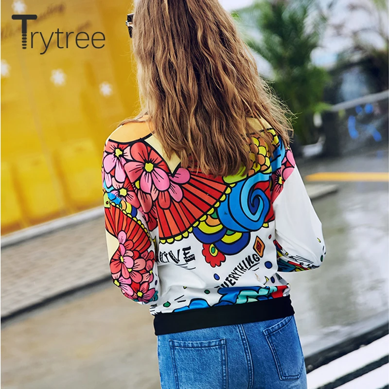 Trytree лето осень женские свитшоты уличная Цветочная полиэфирная с О-образным вырезом пуловеры полный рукав повседневные топы с грутом свитшоты