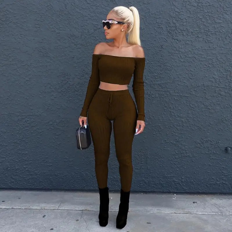 Two Piece Women Jumpsuit Sexy Off Shoulder Long Sleeve Slash Neck Jumpsuits Female Elastic Overalls Autumn WS3255E | Женская одежда