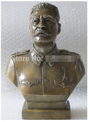 

12 " Western Art Bronce Joseph Stalin estatua Del Busto China wholesale factory Marx and Lenin Stalin Well Copper Brass