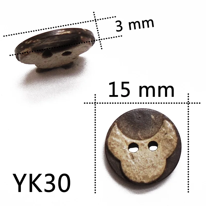 YK30 ZIEENE 10 шт., 30 шт., 50 шт., 100 шт., натуральный цвет, круглые лазерные кокосовые пуговицы 13 мм, 15 мм, рукоделие, шитье, скрапбукинг, ручная работа - Цвет: YK30