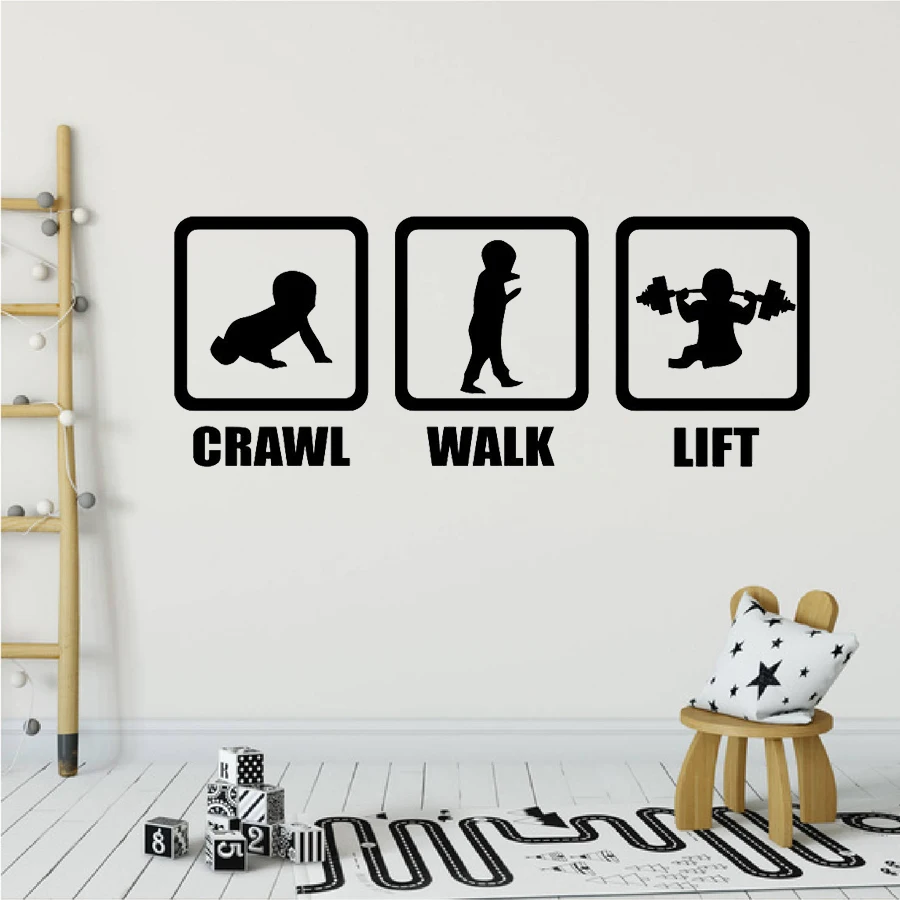

Crawl Walk Lift Wall Decals Quote Nursery Gym Vinyl Wall Sticker Poster Baby Boy Gril Room Decor Creative Kids Room Mural D429