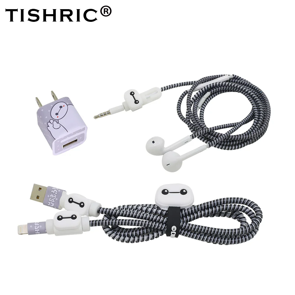 Big white Для iphone 5/6/6S/iphone 7 Plus/8 мультфильм животных наушники чехол USB кабель для наушников с кабельным Стикеры для намотки органайзер, скрепленный спиралью - Цвет: Big white