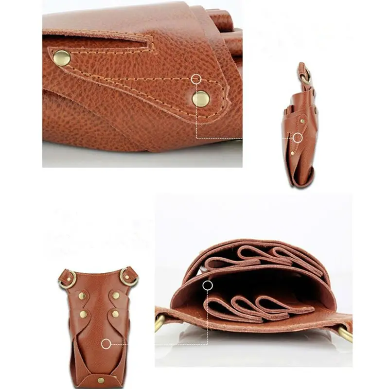 Парикмахерские ножницы черного и коричневого цвета чехол из коровьей спилковой