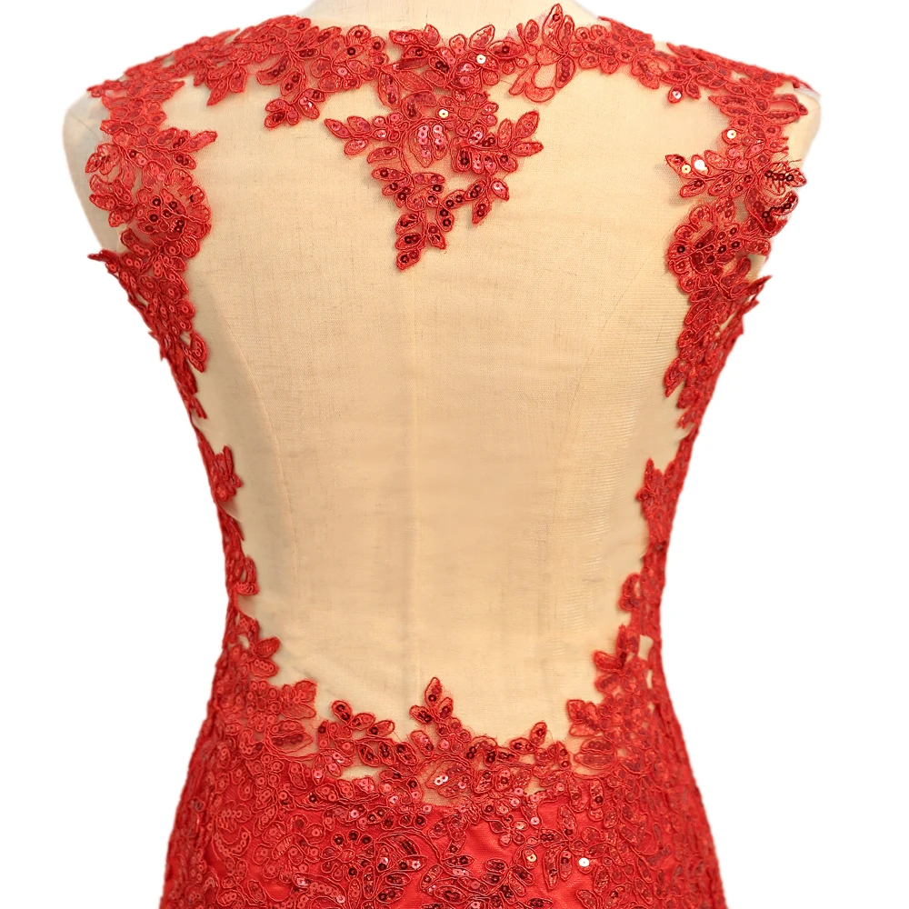 

Red Evening Dresses Mermaid See Through Lace Appliques Sequins Women Long Evening Gown Prom Dress Prom Gown Robe De Soiree