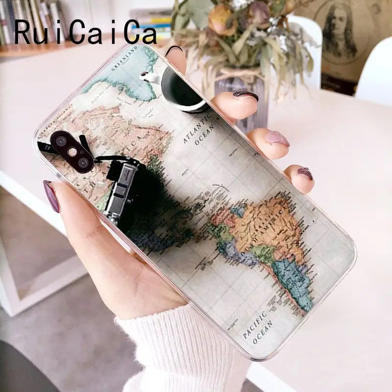 RuiCaiCa карта мира план путешествия мягкий чехол для телефона из ТПУ iPhone 6S 6plus 7plus 8