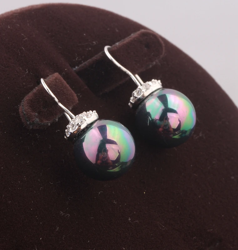 Mystic Rainbow Gems Black Pearl Cubic zirconia 925 Sterling Silver Dangle Earrings Fashion Jewelry S5463|sterling silver dangle earrings|dangle